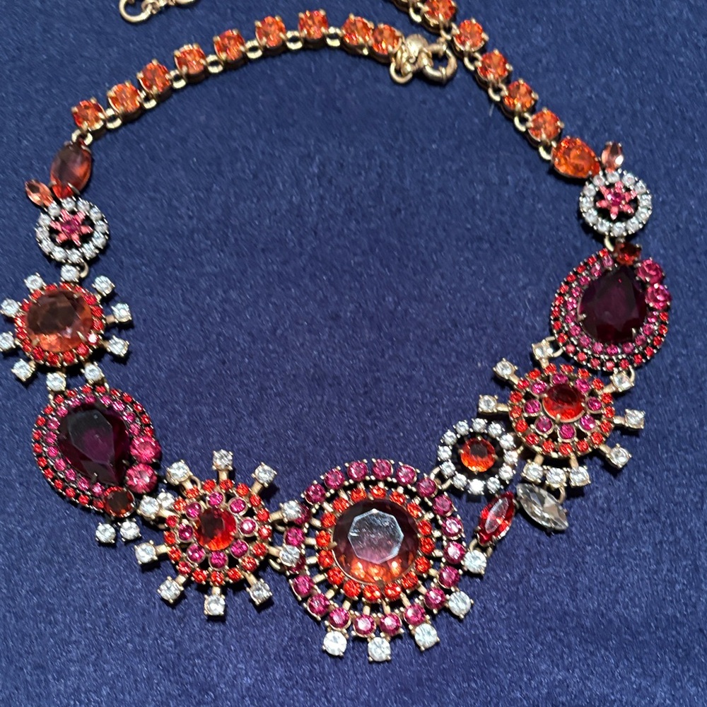 J Crew Statement Pink and Orange Crystal Necklace